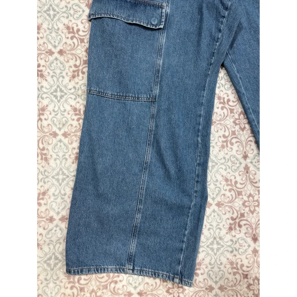 Forever 21+ Premium Blue Cargo Jeans Wide Leg High Rise Plus Size 18 Elastic Bac